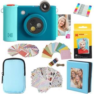 KODAK Smile+ 2-in-1 Digitale Camera & Fotoprinter Cadeaupakket + Tas + Zink 20pk 2x3"" + Album + Stickers - Blauw