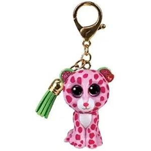 Ty - Sleutelring Mini Boos Clips - Luipaard - Glamour - Roze en Groen - Met Groene Kwastje - De modieuze sleutelhanger geïnspireerd op de beroemde pluche dieren met grote glitterogen - 10 cm - 25053