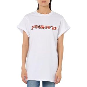 Pinko TELESTO T-shirt Jersey katoen met print en strass, Za2_wit/oranje, L
