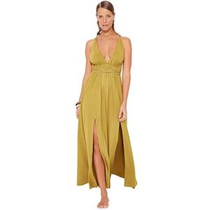 TRENDYOL Dames Dames Relaxed Fit Woven Dress Beachwear Basic Geweven Jurk met ontspannen pasvorm, Kaki, S