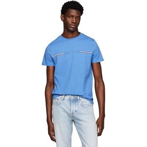 Tommy Hilfiger Heren streep borst T-shirt S/S T-shirts, blauw, L, Blauwe spreuk, L