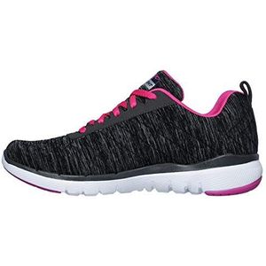 Skechers Flex Appeal 3.0 Sneakers voor dames, Zwart Charcoal Mesh Hot Pink Trim, 38 EU