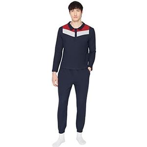 Trendyol Dames Man Colorblock Knit Pyjama Set, Marineblauw, L (Pack van 2), marineblauw, L
