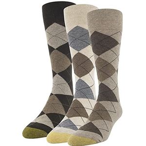 GOLDTOE Men's Carlyle Crew Dress Socks, 3-Pairs, Taupe Argyle, Large