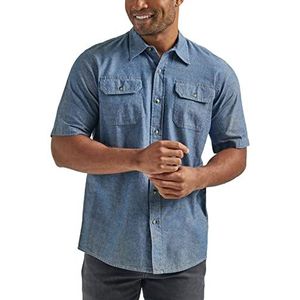 Wrangler Authentics Klassiek geweven overhemd met korte mouwen voor heren, Donkere Chambray, 3XL