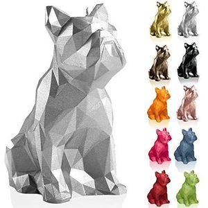 Candellana Kaars Bulldog Low Poly | Hoogte: 25 cm | Zilver | Handgemaakt in de EU