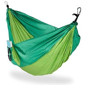 Relaxdays hangmat outdoor, voor 2 personen, tot 200 kg, heel licht, BxD: 152 x 255 cm, op reis, camping, lichtgroen