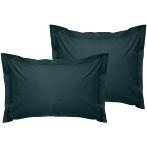 Premium Oxford Pillowcase-set (2 stuks), petroleumgroen, 80 x 80 + 5 cm, 100% katoen Ranforce, 145 draadtelling, envelopsluiting, machinewasbaar op 30 °C