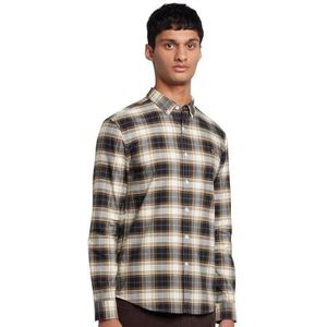 Farah Heren geruit shirt met lange mouwen kraag, Groene Khaki, XS