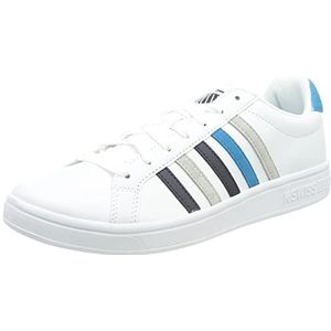 K-Swiss Low Court Tiebreak Sneakers voor heren, White Diva Blue Navy Microchip 07011 111, 44.5 EU