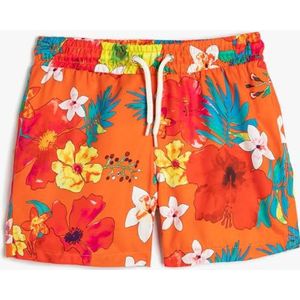 Koton Boys zwembroek met trekkoord, bloemenprint, oranje design (18u), 7-8 Jaar