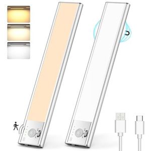 Lureshine Onderbouwlamp voor keuken, led, 76 leds, kastverlichting met bewegingsmelder, 3 kleurmodi, dimbaar, led-strip, batterij, USB-oplaadbaar, kastlicht, kastverlichting voor kledingkast, 2 stuks