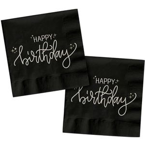 Folat 68683 Verjaardagsdecoratie zwart, crème, champagnegoud - servetten - Crème Noir - 33 x 33 cm - 20 stuks - Een chique en charmant Happy Birthday servies