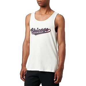 Koton Heren Varsity Tanktop Bedrukt Crew Neck Mouwloos Katoen, wit (000), S