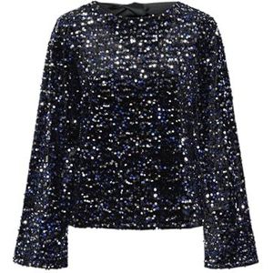 PCKAM LS DEEP Back Bow TOP, Zwart/Detail: bellweather Sequins, S