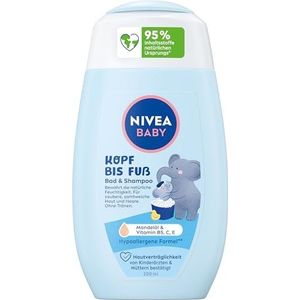 NIVEA Baby Bad tot teen bad- en shampoo, zachte veganistische babyshampoo voor huid en haar met amandelolie, ontspannende douchegel met hypoallergene formule zonder parabenen en microplastic (200 ml)