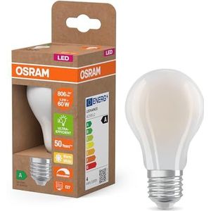 OSRAM Energy Class LED-lamp in klassieke gloeilampvorm, 3,8 W / 806 lm, EEK A, warm wit licht (2700 K), CRI 80, gemaakt van mat loodvrij glas, E27 fitting, IP20, 60 mm DM, 6-pack