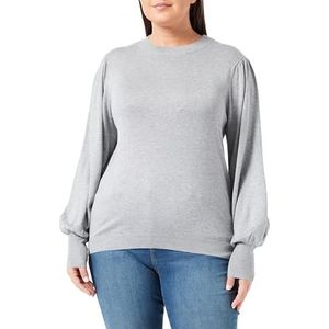 KAFFE Damestrui met ronde hals licht gebreide lange bisschop mouwen, regular fit, Grijs melange, XL