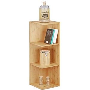 Relaxdays hoekkast van bamboe, met 3 vakken, HxBxD: 85,5 x 29 x 29 cm, open kast, voor woonkamer of keuken, natuur