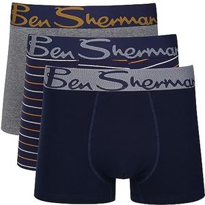 Ben Sherman Boxershorts voor heren in blauw/streep/grijs | Soft Touch katoenen boxershorts met elastische tailleband | comfortabel en ademend ondergoed - multipack van 3, Blauw/Streep/Grijs, M