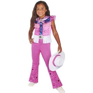 Rubies Barbie Cowboy klassiek kostuum voor meisjes en jongens, digitaal bedrukte jumpsuit in roze met hoed, officiële barbiemat voor carnaval, Halloween, verjaardag, Kerstmis