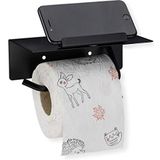 Relaxdays Toiletrolhouder met plankje - zelfklevend - wc-rolhouder zonder boren - zwart