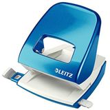 Leitz Kantoorperforator van metaal, voor 30 vellen, aanslagrail met formaatspecificaties, ergonomisch design, blisterverpakking, blauw, WOW-serie, 50082036