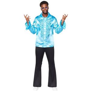 amscan 9918529 - Heren jaren 70 blauw satijn ruches shirt volwassenen carnaval kostuum maat: groot