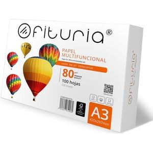 ofituria A3-papier, 80 g, 100 vel, multifunctioneel papier, voor inkjet- en laserprinters, 297 x 420 mm, ideaal voor kantoor en thuis, 100 vellen