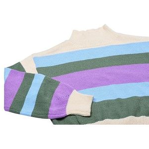 Libbi Dames Kleurrijke gestreepte trui met opstaande kraag Polyester Veelkleurige Strepen Maat XS/S, Meerkleurige strepen, XS