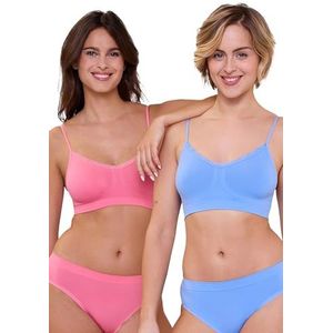 Billet Doux Zen Attitude onderhemd voor dames (verpakking van 2), Cornflower + Sunkist Coral, 36-38