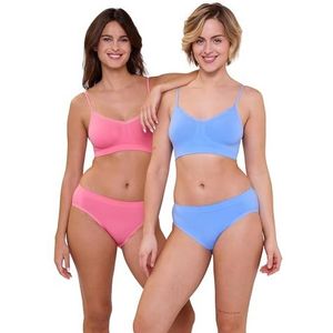 Billet Doux Zen Attitude onderhemd voor dames (verpakking van 2), Cornflower + Sunkist Coral, 36-38