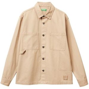 United Colors of Benetton - Overhemd - Beige - 100% Katoen - Overshirt met Opgestikte Zakken