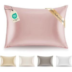 1x Zijden Kussensloop - Voor Kussen 50 x 70 cm, Lichtroze, Dikte 19 Mannen (Silk Pillow Case) - 100% Dubbelzijdige Moerbeizijde - Verkocht per eenheid - Kussenhoes - Anti-Ageing, Anti-Dustmijt