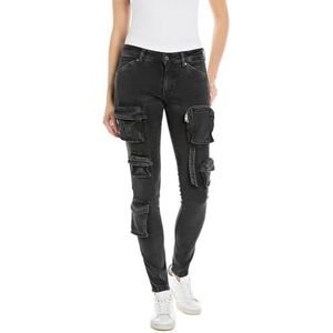 Replay Akyla Skinny fit Cargo Jeans voor dames, 099 Black Delavè, 25W