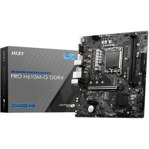 MSI PRO H610M-G DDR4 moederbord, micro-ATX - ondersteunt Intel Core processoren 12e generatie, LGA 1700, 2 x DIMMs (3200MHz), 1x PCIe 4.0 x16 slot, 1 x M.2 Gen3, Intel 1G LAN, HDMI 2.1, DP 1.4 & VGA
