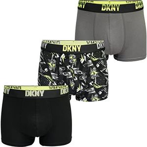 DKNY Boxershorts voor heren, Zwart/Grijs/Print, S