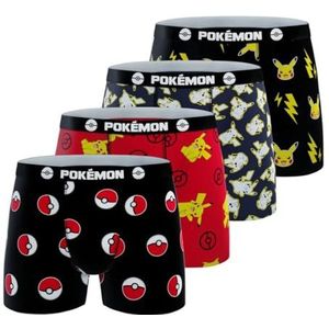 Pikachu - Boxershorts - Zwart/Rood/Wit/Geel - Set van 4 - Voor Kinderen 8-10 Jaar