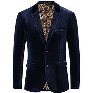 PJ PAUL JONES Herenblazer van fluweel, 2 knopen, effen, smalle pasvorm, kostuumjas voor diner, eindexamenfeest, bruiloft, Donkerblauw, XXL