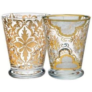 Livellara Milano Tumbler 250 ml glas, set van 2, kleurrijke en gedetailleerde waterbekers, kleur wit, collectie: Damascus