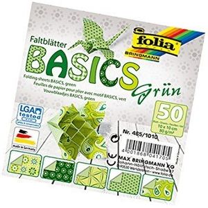 folia 465/1010 - vouwbladen Basics groen 10 x 10 cm, 80 g/m², 50 vellen gesorteerd in 5 motieven - ideaal voor prachtige vouwfiguren en -vormen
