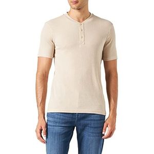 Koton Basic T-shirt voor heren, mandarijn, kraag, knopen, slim fit, korte mouwen, Beige (050), M