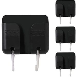 DIFCUL Telefoonhouder, 4 stuks, wandhouder, telefoonhouder voor bed, opladen, mobiele telefoon, houders en standaard, multifunctionele afstandsbediening, wandhouder, opbergorganizer voor slaapkamer, zwart
