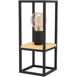 EGLO Tafellamp Libertad, 1-lichts nachtlampje, nachtlamp van zwart metaal en natuurlijk hout, tafel lamp voor woonkamer met schakelaar, E27 fitting