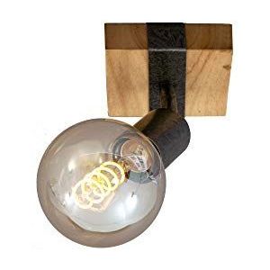 BRILONER - Wandlamp voor binnen, draaibaar, vintage, houten basis, wandlamp binnen, wandspot binnen, wandverlichting, wandverlichting, slaapkamer, hallamp, muurlamp, 10 x 10,3 x 9 cm, zwart hout