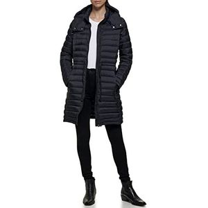 DKNY Dames buitenkleding voor dames, rits aan de voorkant met manchet en zakken, opvouwbare jas, zwart, M