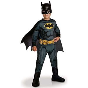 RUBIES - Officieel DC - BATMAN - Klassiek kostuum voor kinderen - Maat 5-6 jaar - Kostuum met bedrukte jumpsuit, riem, laarsovertrekken, afneembare cape en masker - Halloween, carnaval