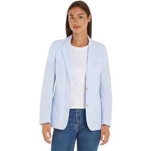 Tommy Hilfiger Dames gestreepte POPLIN Regular SB Blazer Ithaka STP/Breezy Blauw 34, Ithaka Stp/Breezy Blauw, 60