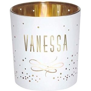 Draeger Paris Theelichthouder voornaam Vanessa van glas wit en goud, H8 x L 7,5 cm