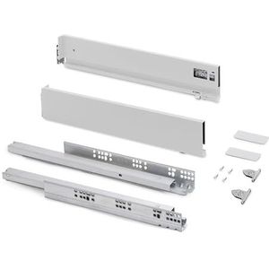 Emuca - Lade kit voor keukens of bad met 3D-regeling, hoogte 93 mm, diepte 300 mm, 40 Kg, zachte sluiting, Panelen niet meegeleverd, Staal, wit gelakt